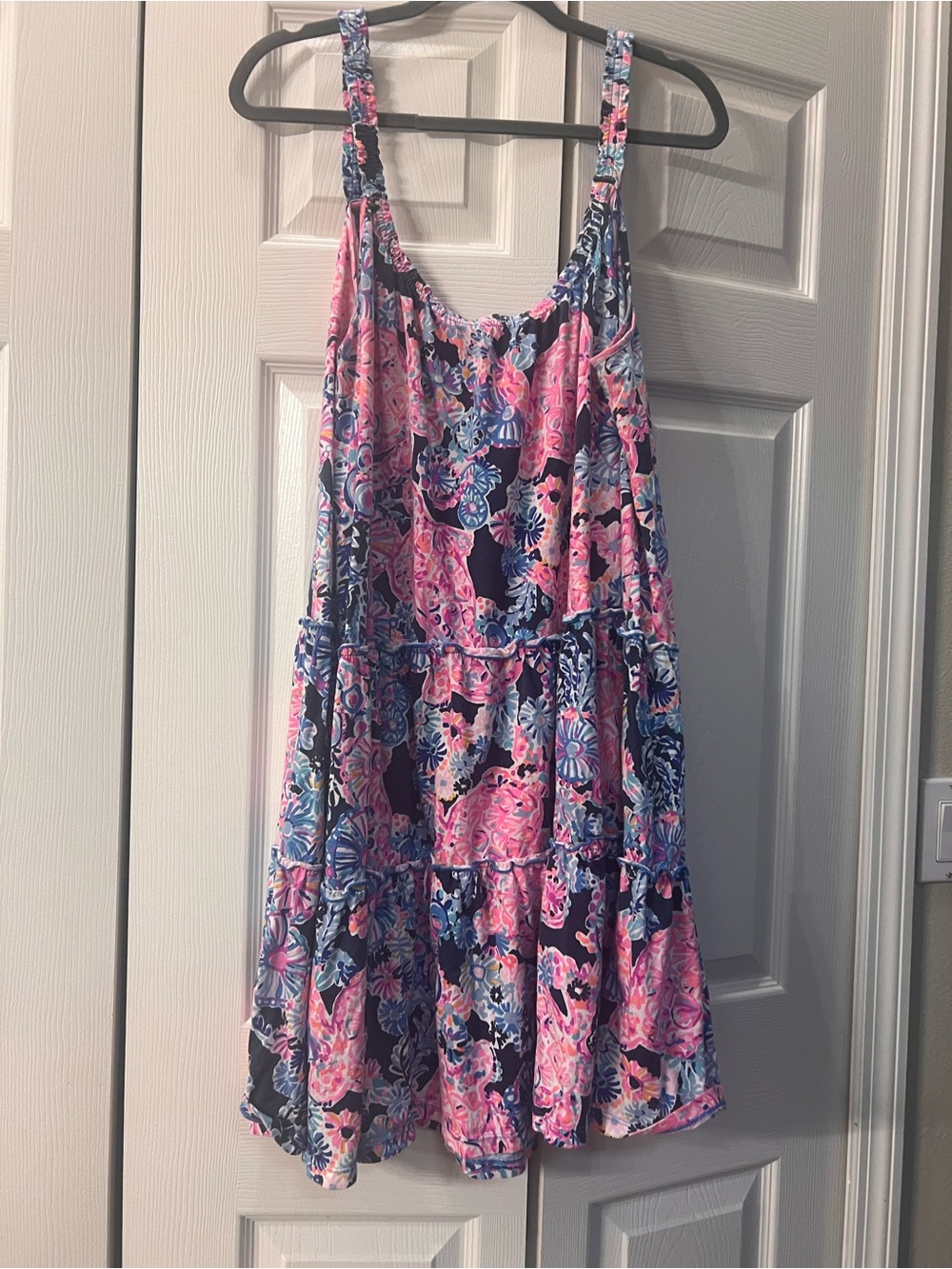 Lilly Pulitzer Pink and Navy Floral Tiered Sundress
